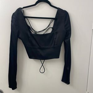 Silk like material Zara long sleeve crop top with cross tie open back